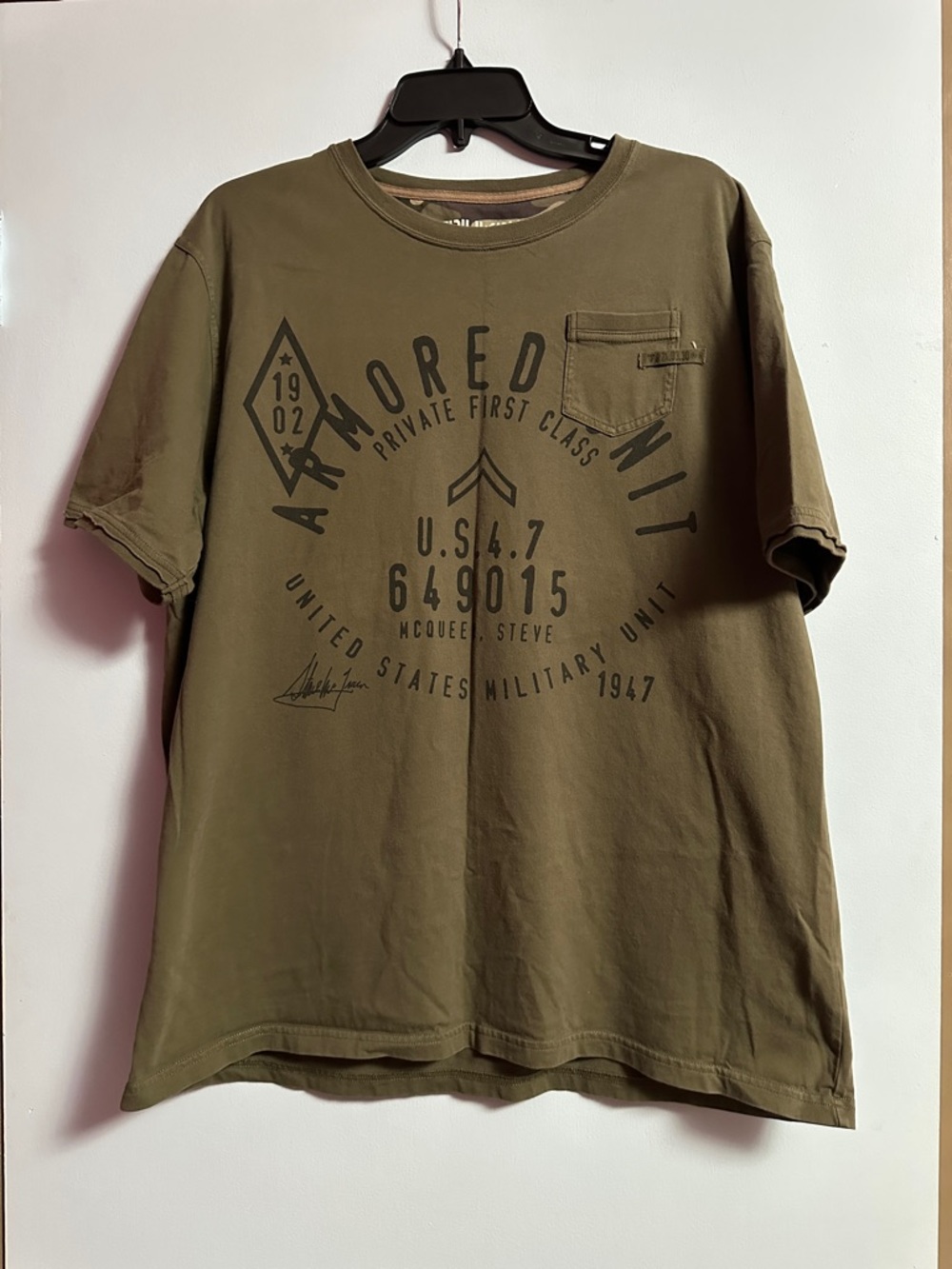 Triumph Olive Green Steve McQueen Military Graphic Pocket Tee